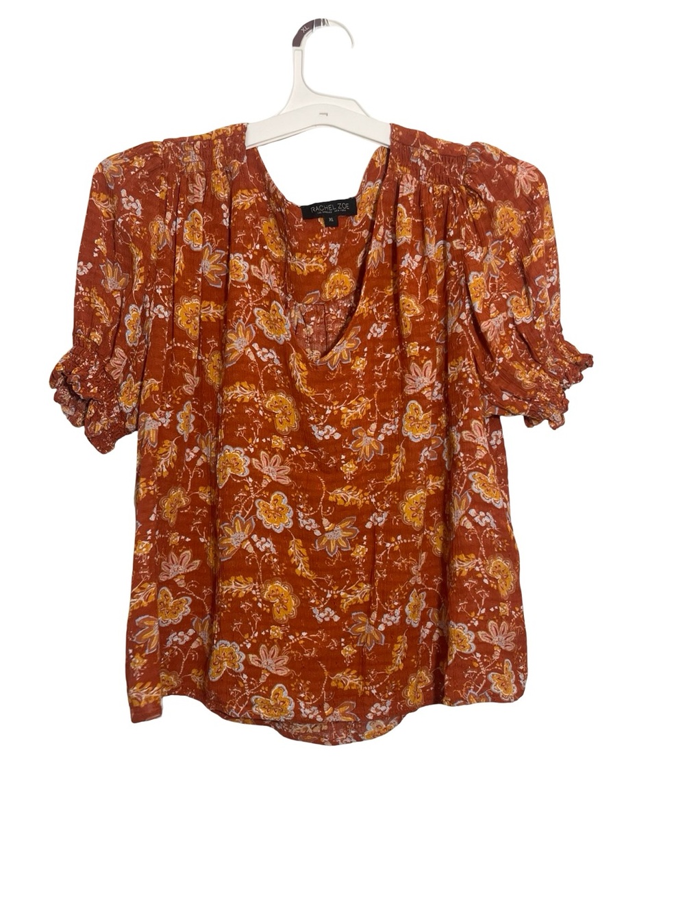 Rachel Zoe Burnt Orange Floral Puff-Sleeve Blouse